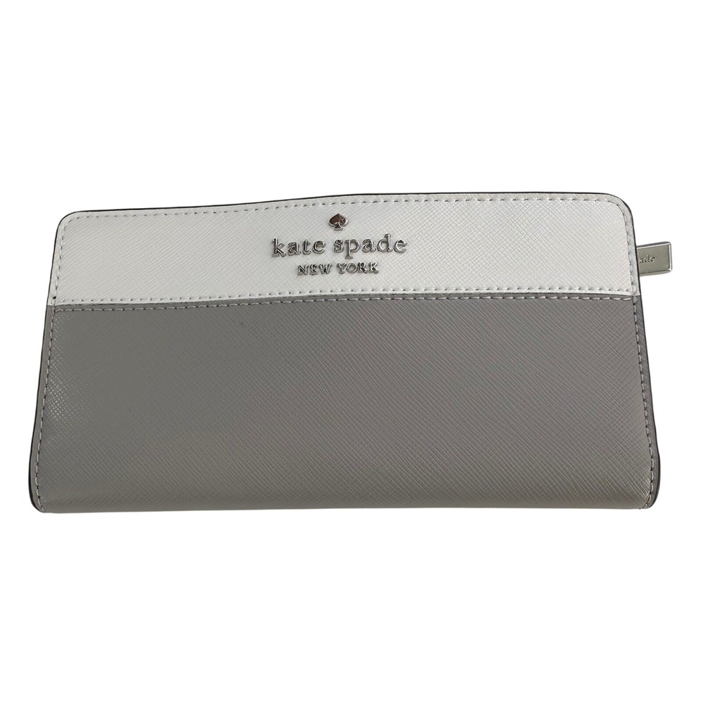 Kate Spade Staci Slim Bifold Wallet Nimbus‎ Grey Colorblock Saffiano Leather NEW
